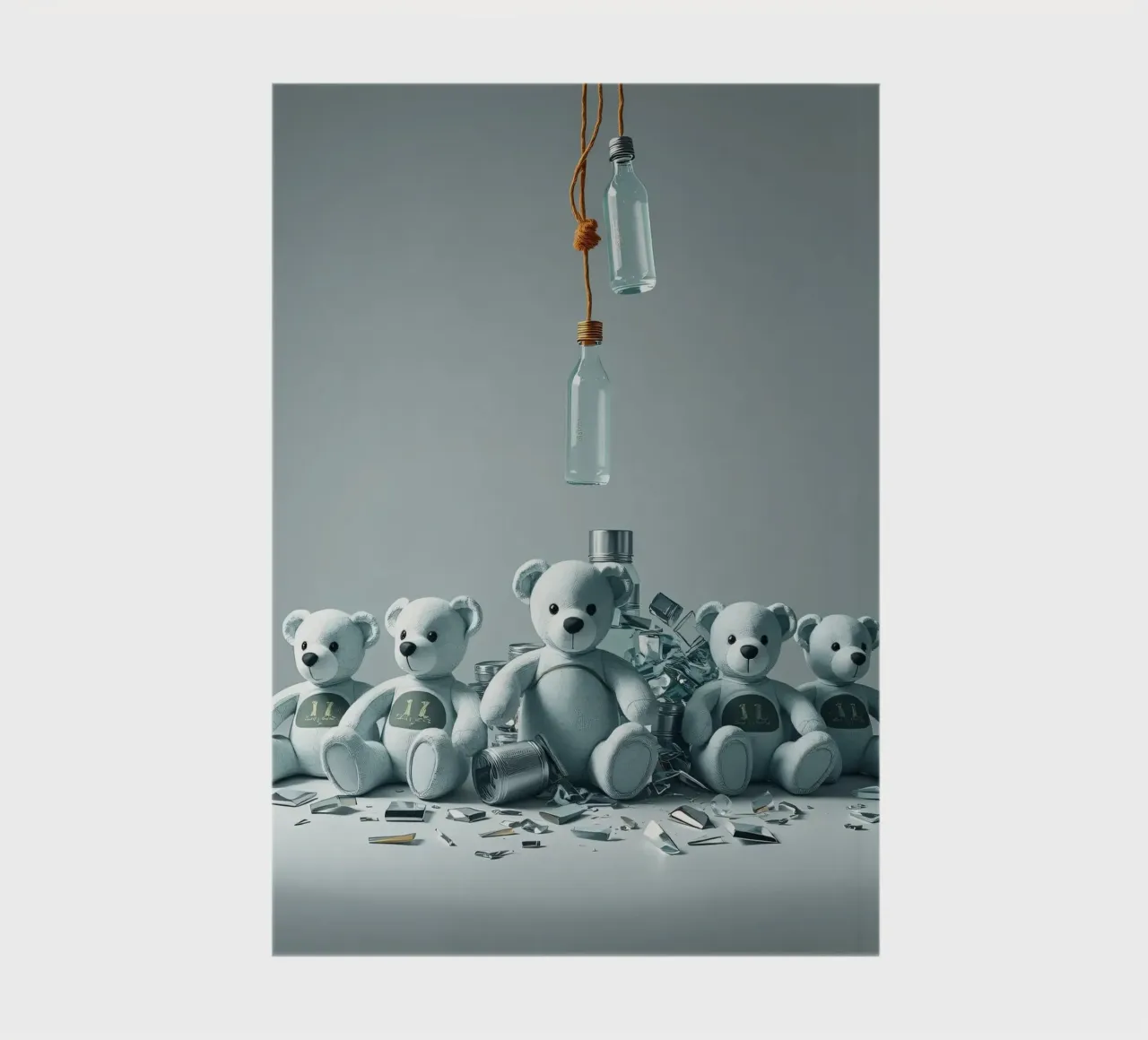 Five teddy bears arranged in a playful composition notebook by DesignDoodle