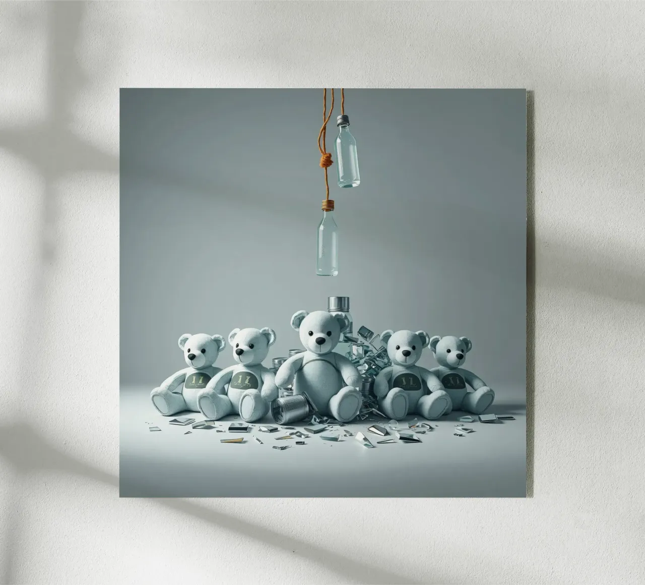 Vijf teddyberen in een speelse compositie acryl van DesignDoodle