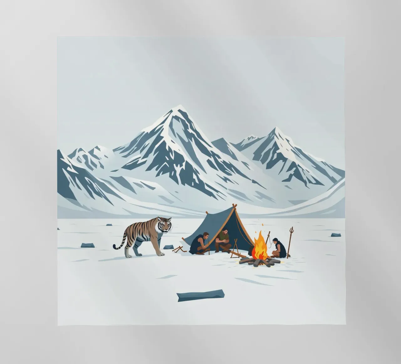 gruppo di esploratori in campeggio vicino a roaring fire montagne innevate pellicola backlit da DesignDoodle