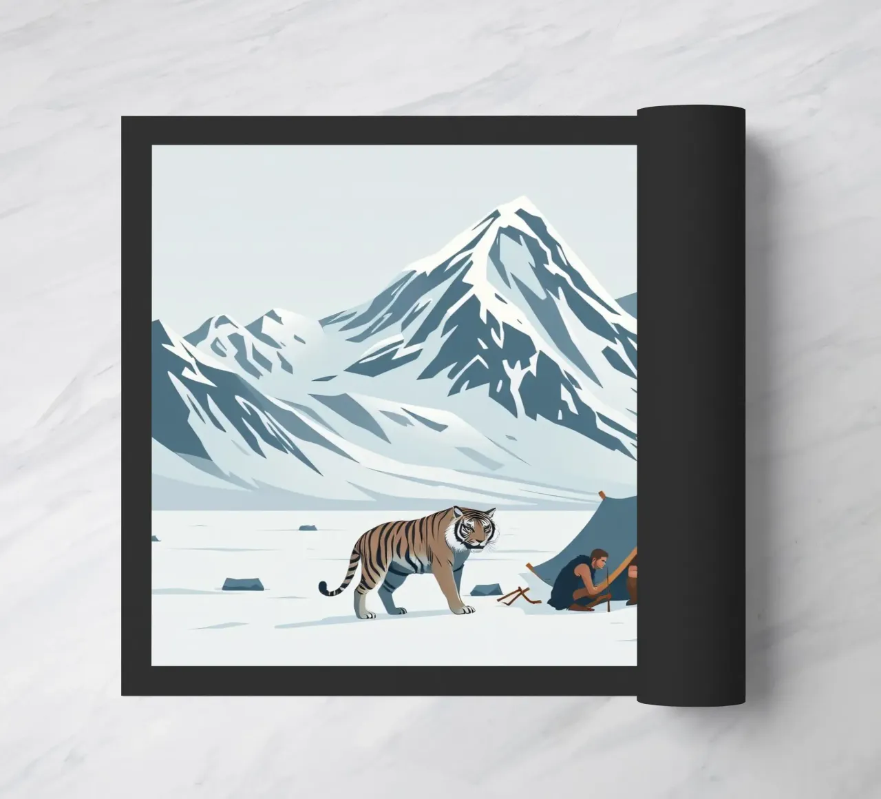 gruppo di esploratori in campeggio vicino a roaring fire montagne innevate zerbino da DesignDoodle