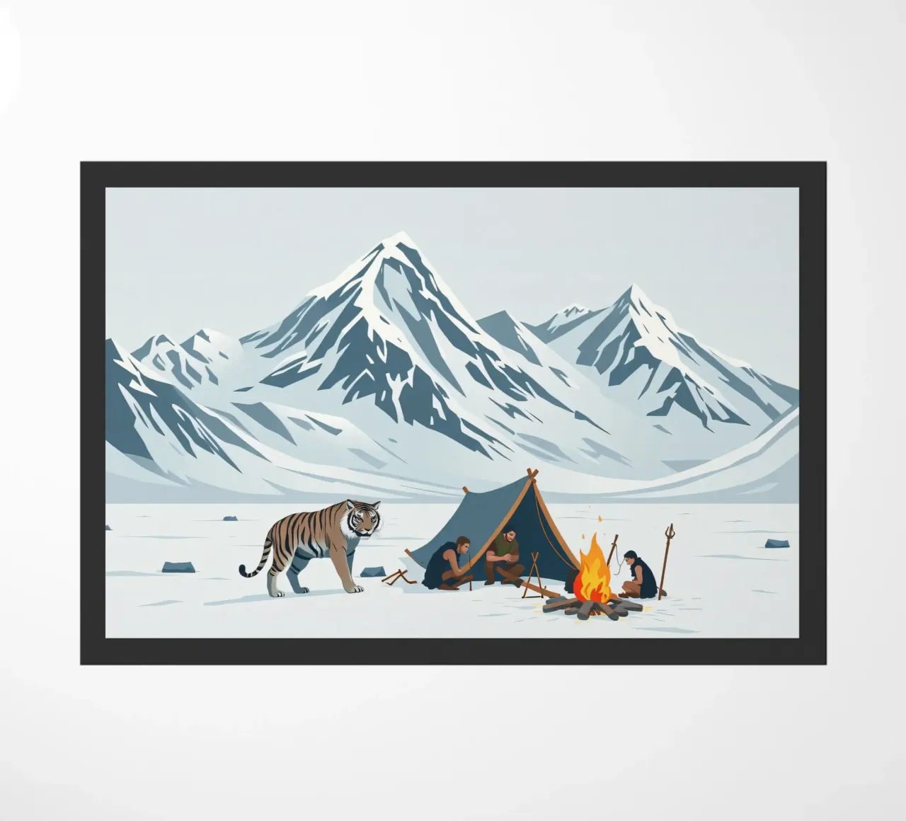 gruppo di esploratori in campeggio vicino a roaring fire montagne innevate zerbino da DesignDoodle