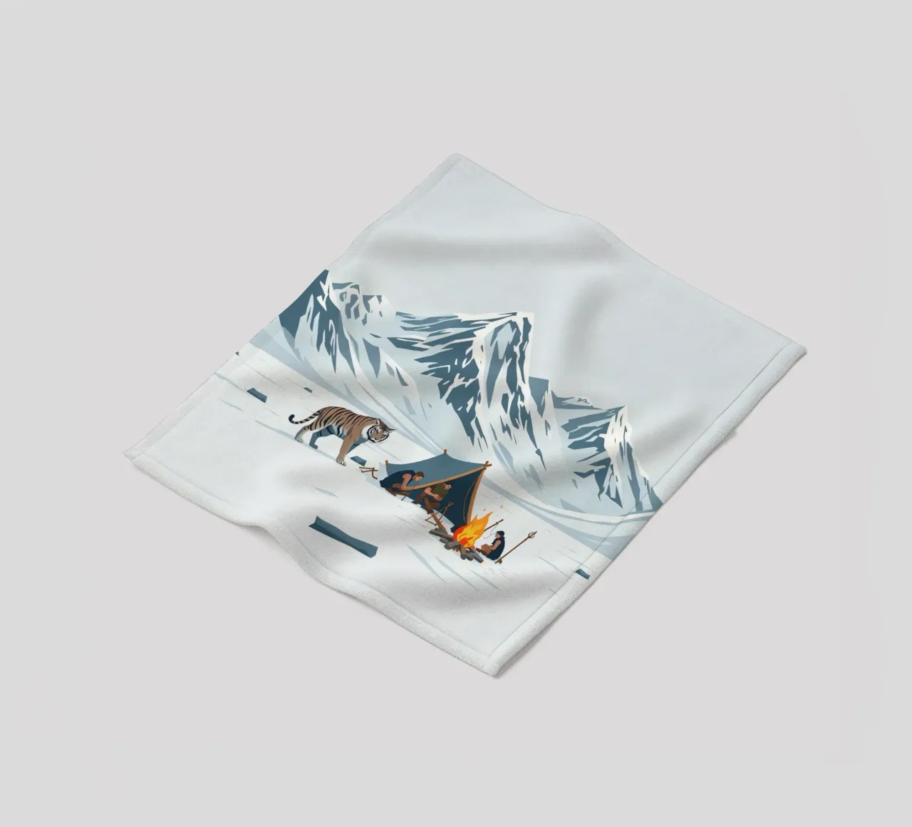 gruppo di esploratori in campeggio vicino a roaring fire montagne innevate coperta in pile da DesignDoodle
