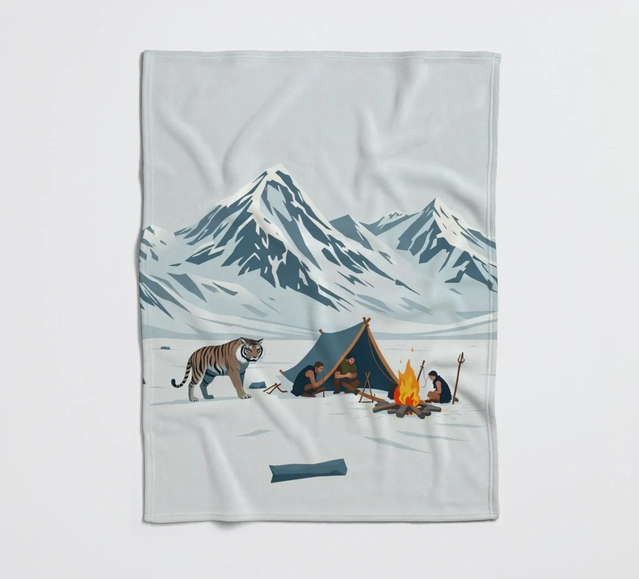 gruppo di esploratori in campeggio vicino a roaring fire montagne innevate coperta in pile da DesignDoodle