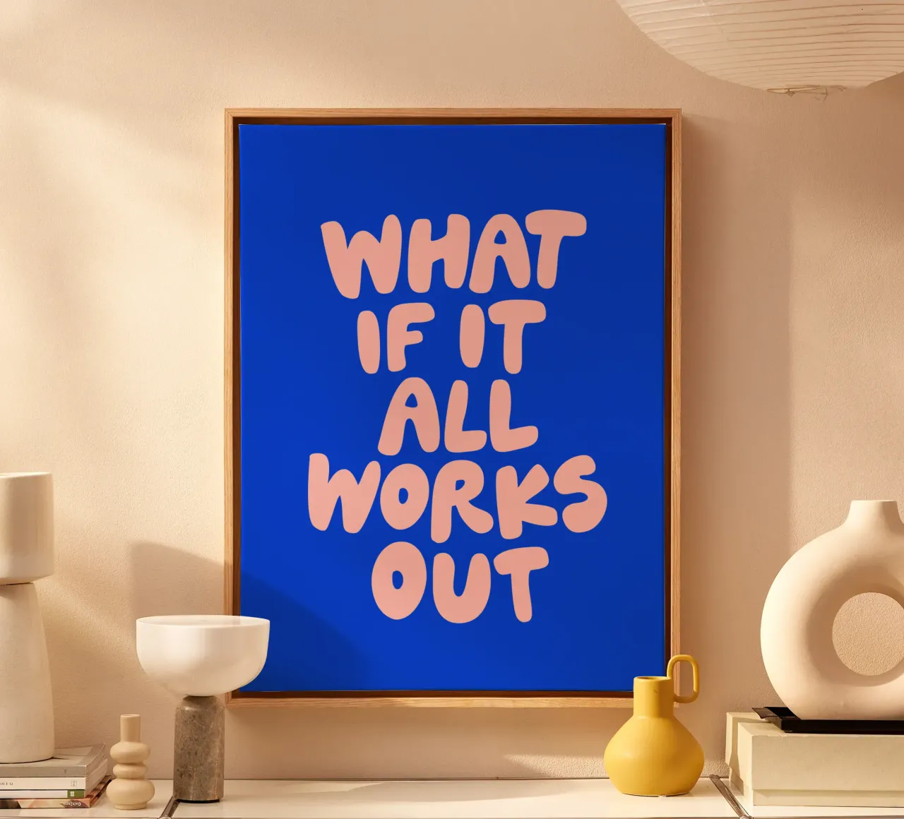 What If It All Works Out Pink and Blue Typografie Design canvas by THE MOTIVATED TYPE