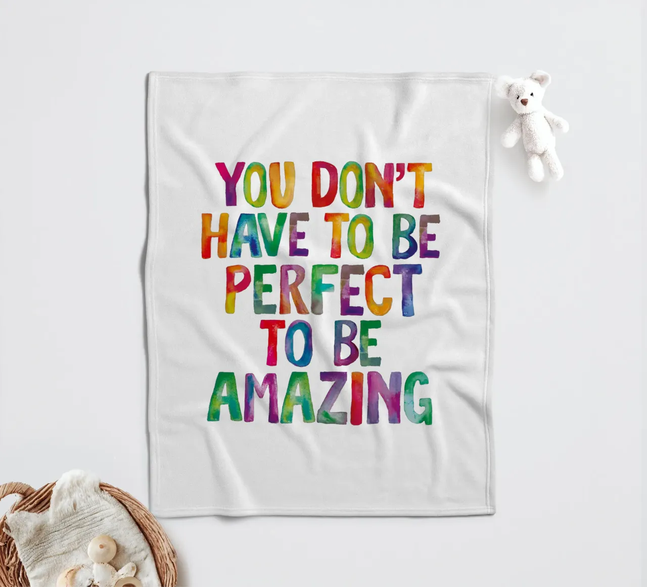 You Don't Have to Be Perfect to Be Amazing Rainbow Print fleece blanket by THE MOTIVATED TYPE