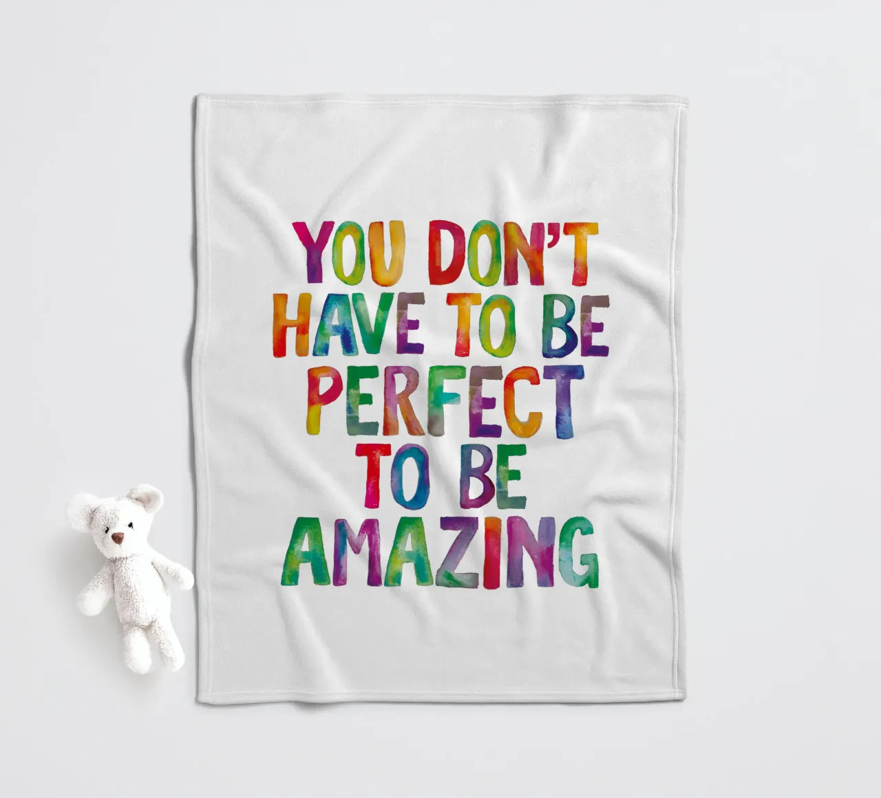 You Don't Have to Be Perfect to Be Amazing Rainbow Print fleece blanket by THE MOTIVATED TYPE