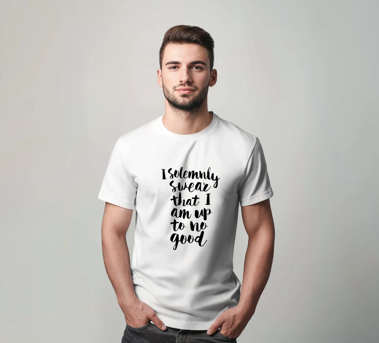 Giuro solennemente che non sto combinando nulla di buono Typography Design t-shirt da THE MOTIVATED TYPE