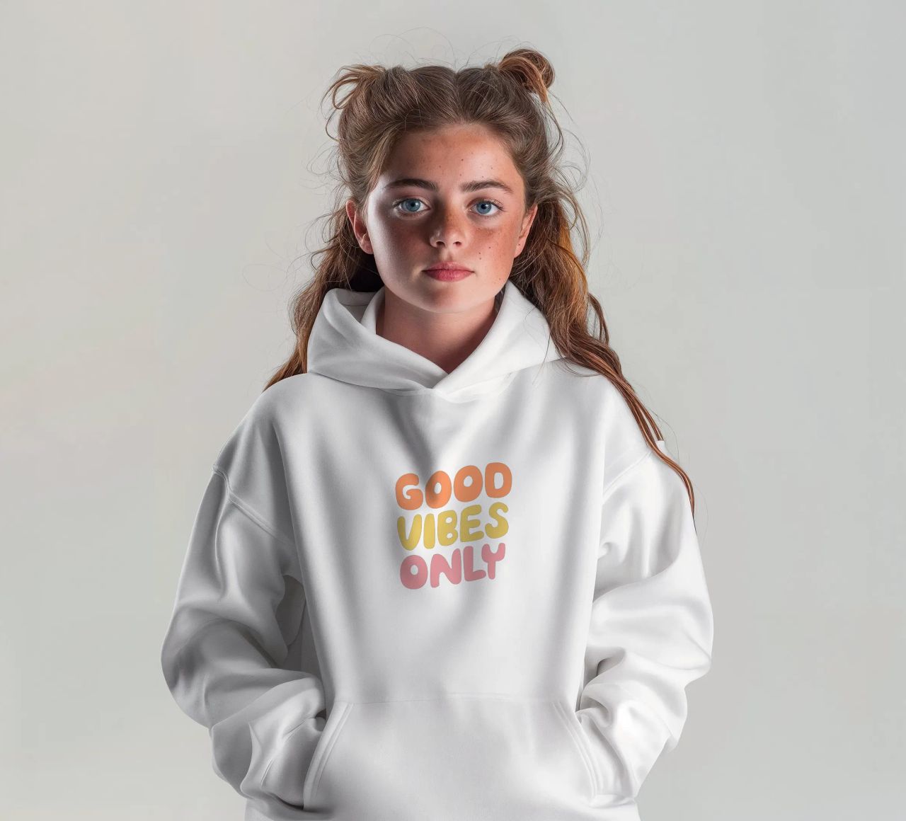 Design tipografico solo per le buone vibrazioni felpa bambino con cappuccio da THE MOTIVATED TYPE