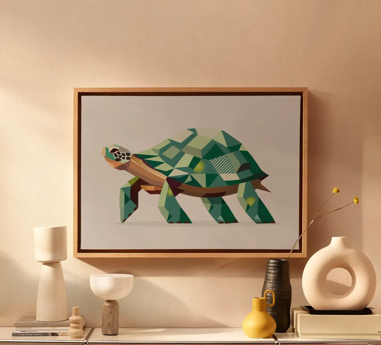 Geometric turtle - Unique polygon design canvas by namosh