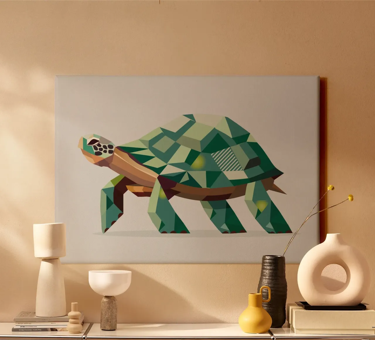 Geometric turtle - Unique polygon design canvas by namosh