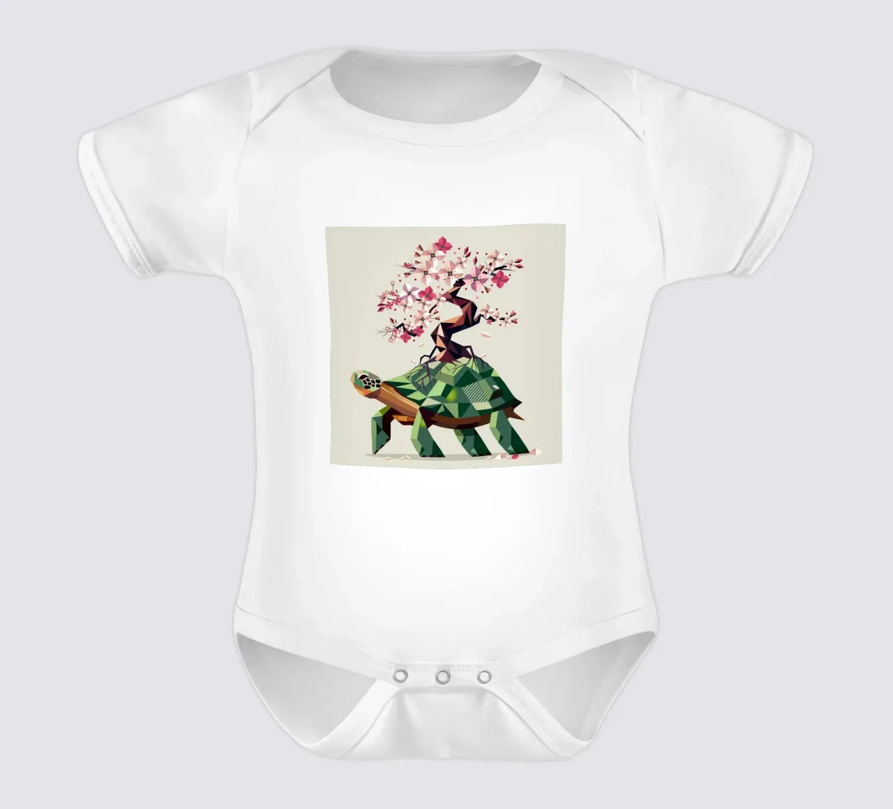 Tartaruga con bonsai di fiori di ciliegio - simbolo di pazienza body neonato maniche corte da namosh