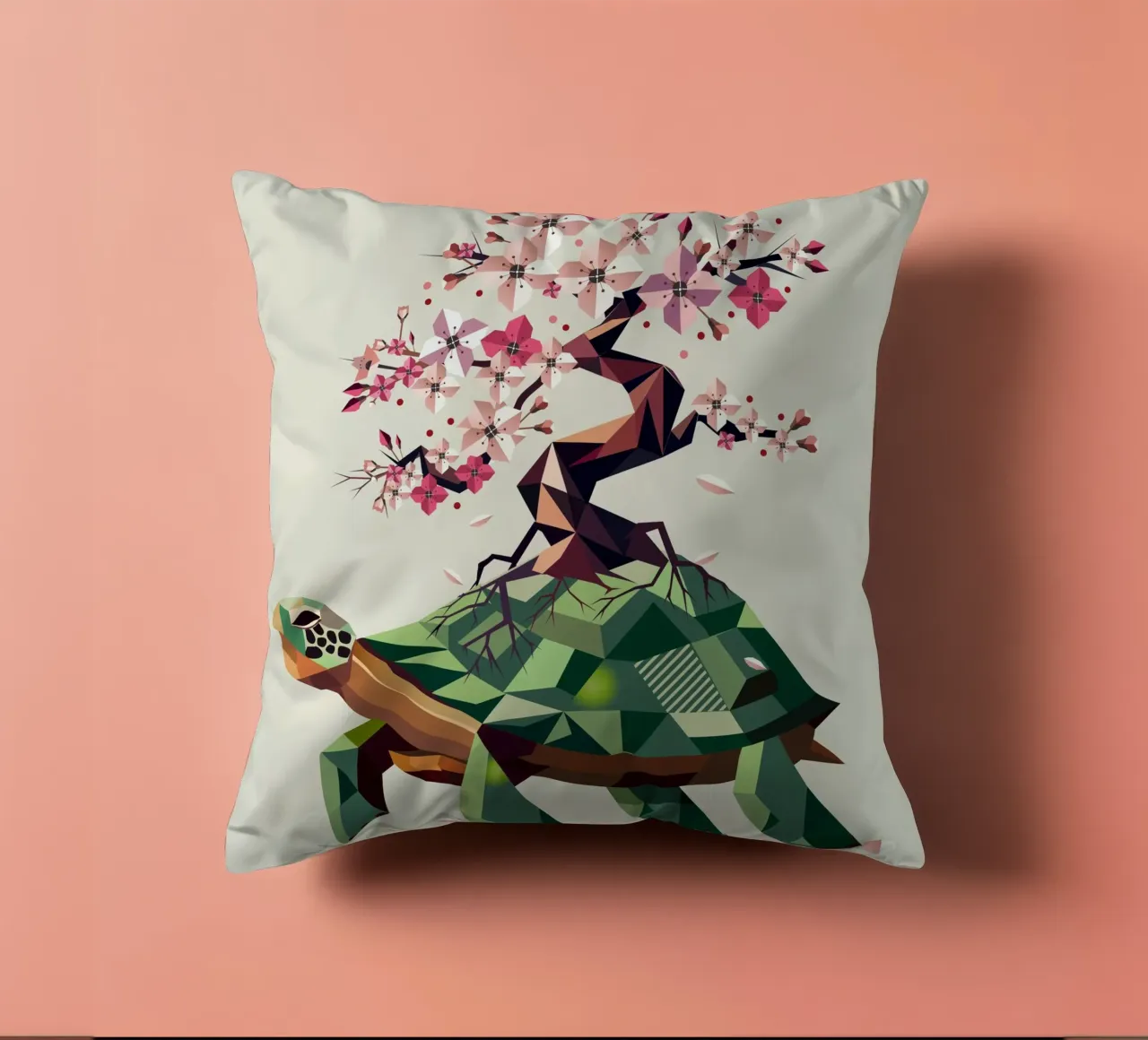 Tartaruga con bonsai di fiori di ciliegio - simbolo di pazienza cuscino da namosh