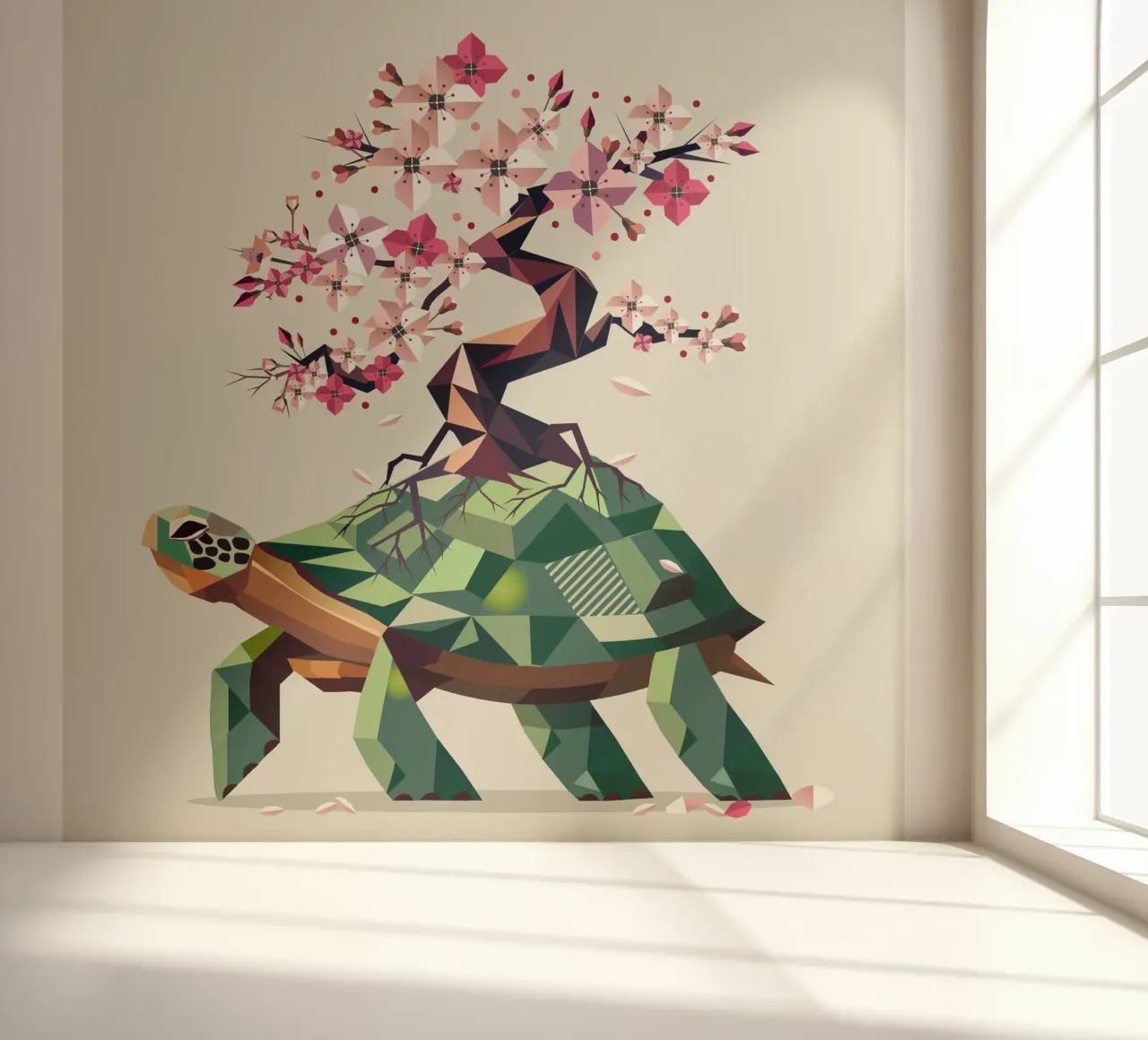 Turtle with cherry blossom bonsai - a symbol of patience photo wallpaper by namosh