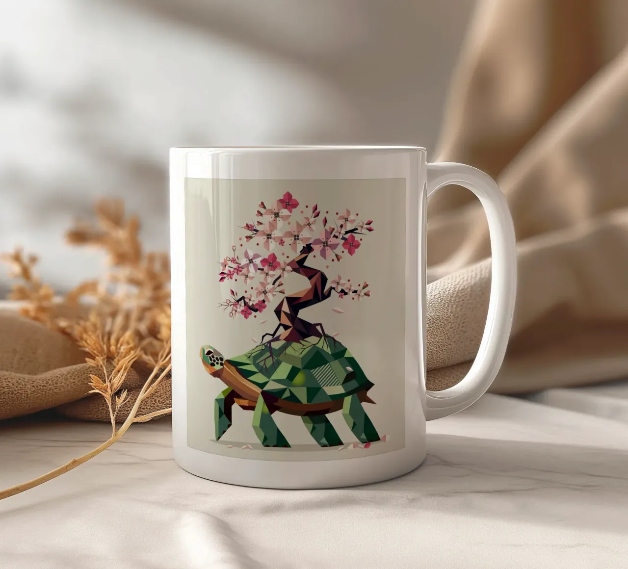 Tartaruga con bonsai di fiori di ciliegio - simbolo di pazienza tazza in ceramica da namosh