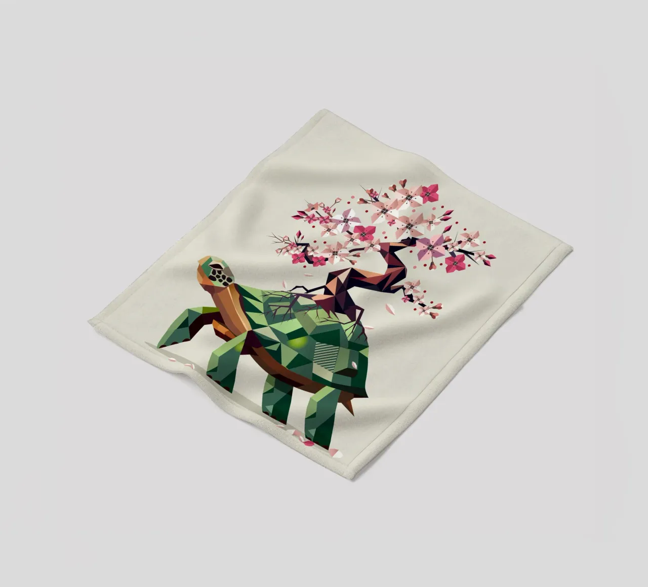 Turtle with cherry blossom bonsai - a symbol of patience fleece blanket by namosh