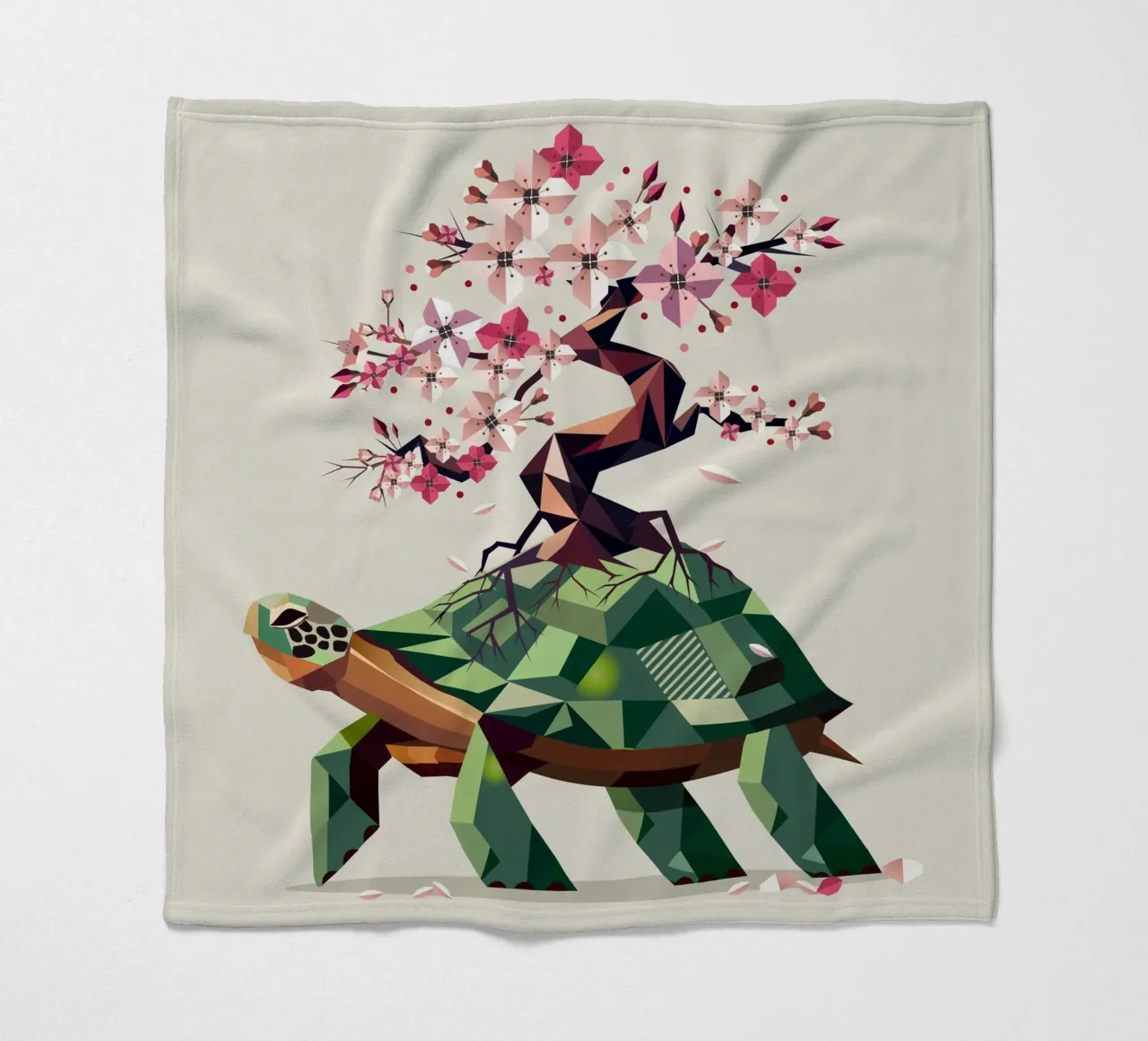 Turtle with cherry blossom bonsai - a symbol of patience fleece blanket by namosh