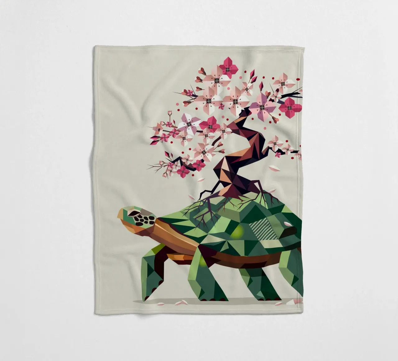 Turtle with cherry blossom bonsai - a symbol of patience fleece blanket by namosh