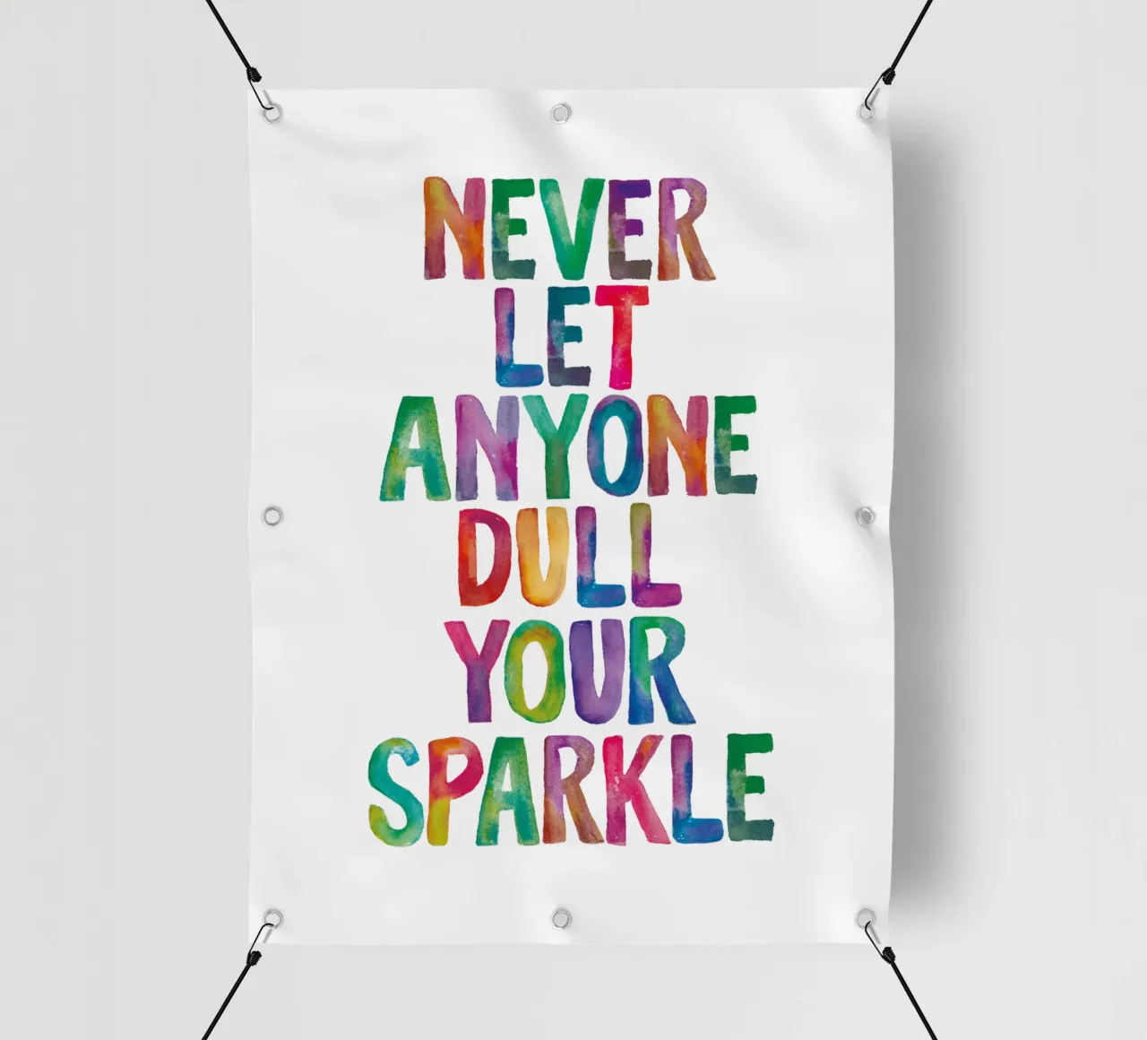 Non lasciare mai che qualcuno spenga il tuo splendore Rainbow Typography Design telo in pvc da THE MOTIVATED TYPE