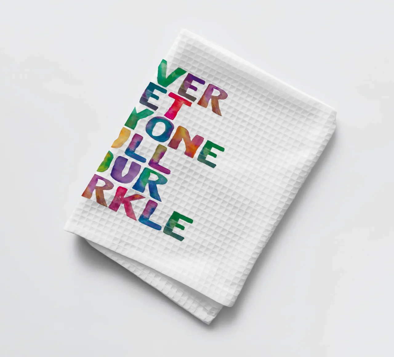 Never Let Anyone Dull Your Sparkle Rainbow Typography Design tea towel by THE MOTIVATED TYPE