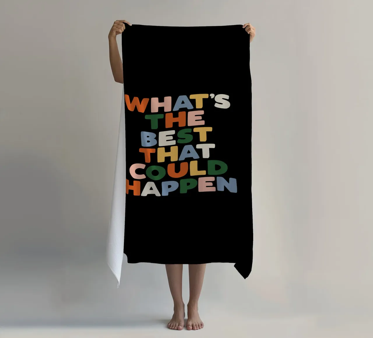 What's The Best That Could Happen Typography Design beach towel by THE MOTIVATED TYPE