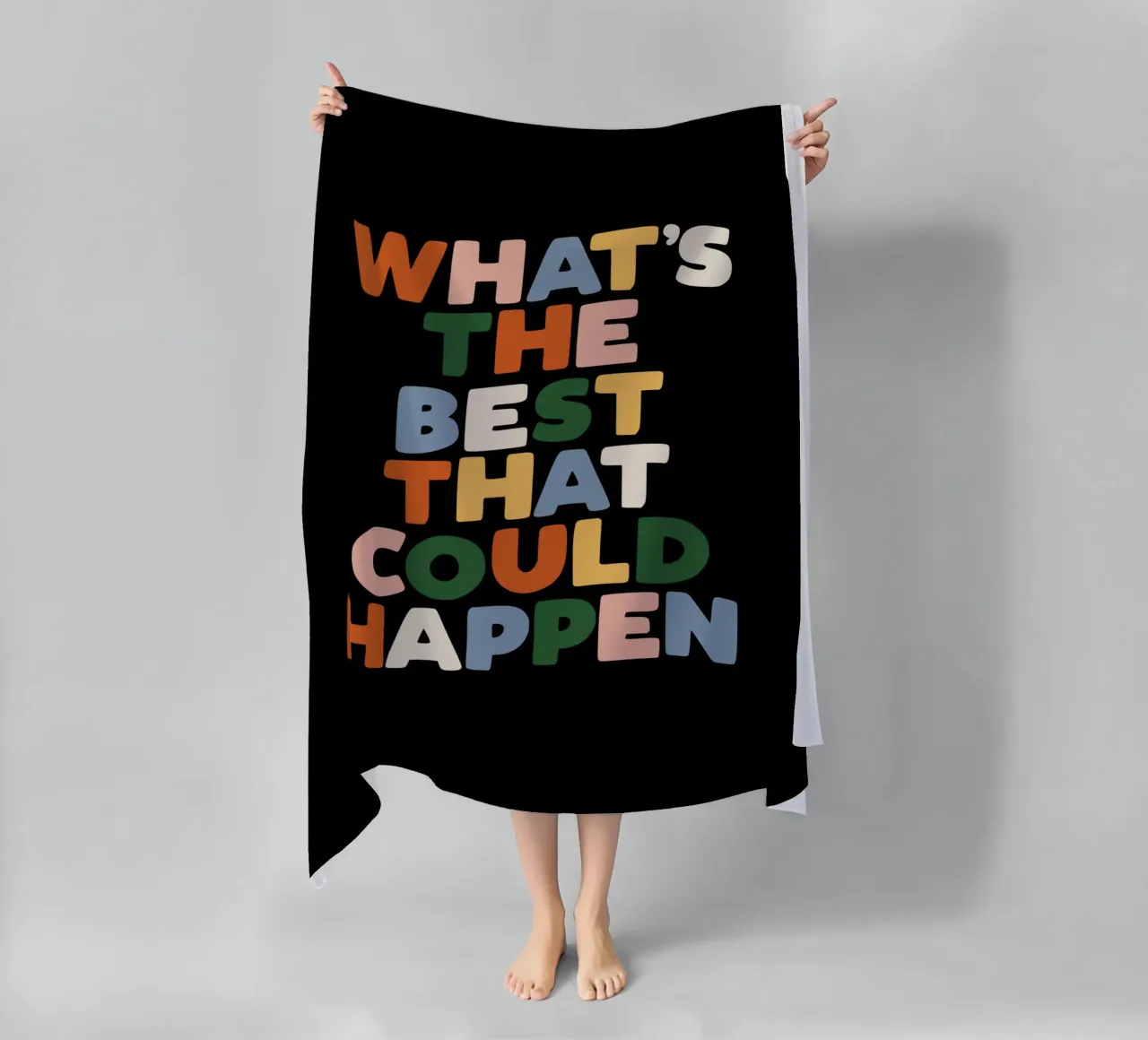 What's The Best That Could Happen Typography Design beach towel by THE MOTIVATED TYPE