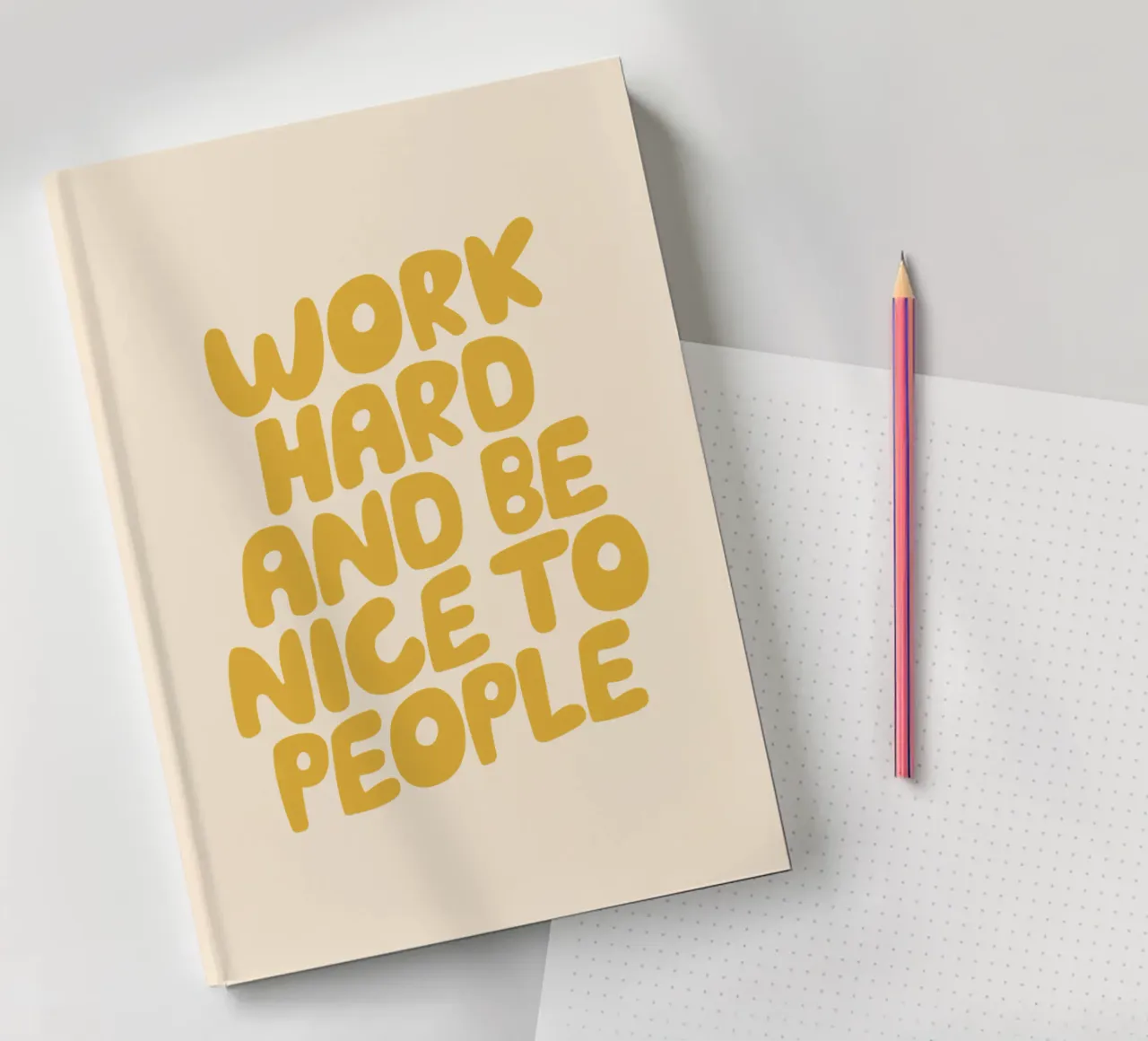 Work Hard and Be Nice to People Yellow Typography Design notebook by THE MOTIVATED TYPE