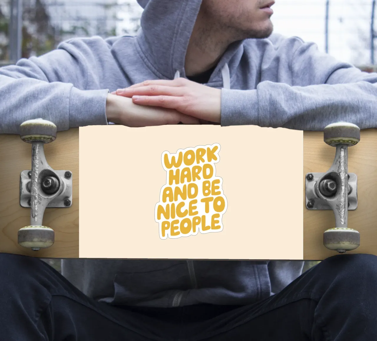 Work Hard and Be Nice to People Yellow Typography Design sticker by THE MOTIVATED TYPE