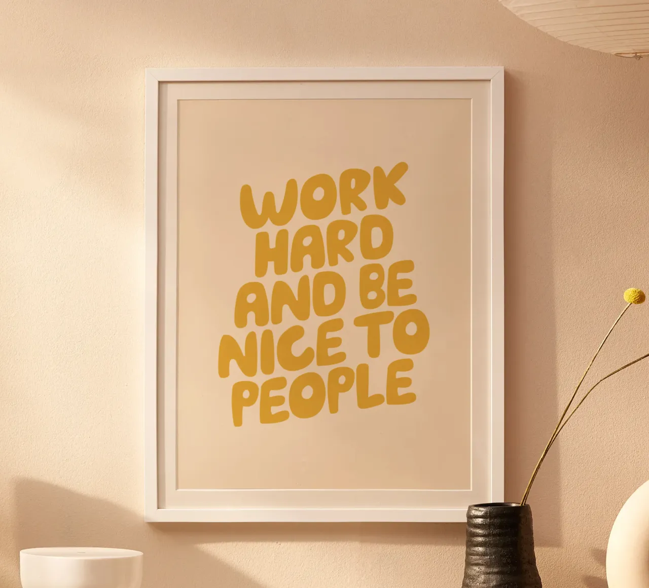 Lavorare sodo ed essere gentili con le persone Giallo Tipografia Design carta hahnemühle da THE MOTIVATED TYPE