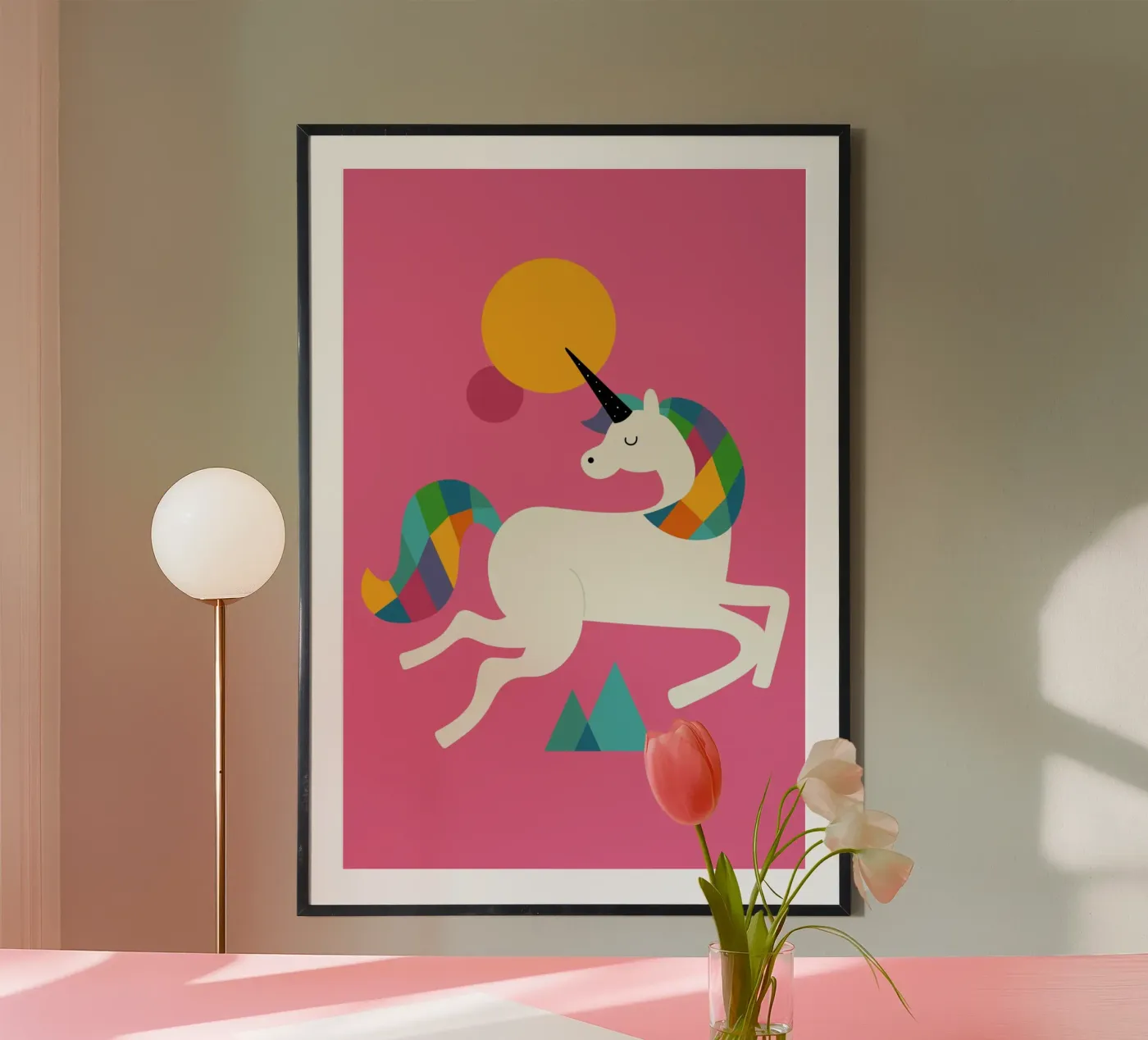 Ein Einhorn sein Poster mit Holzrahmen von Andy Westface