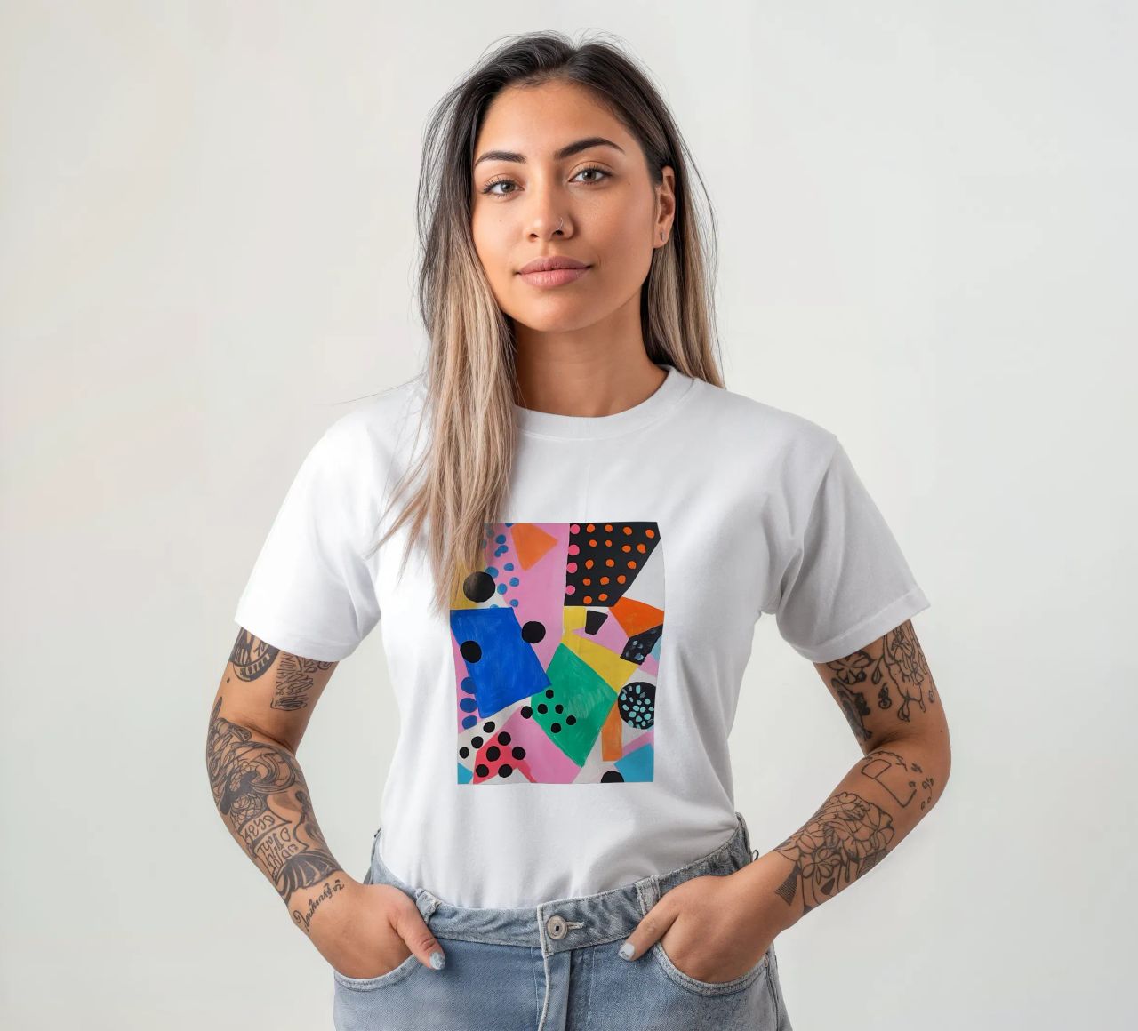 Colourful colour fields with dots t-shirt by Carinaprint