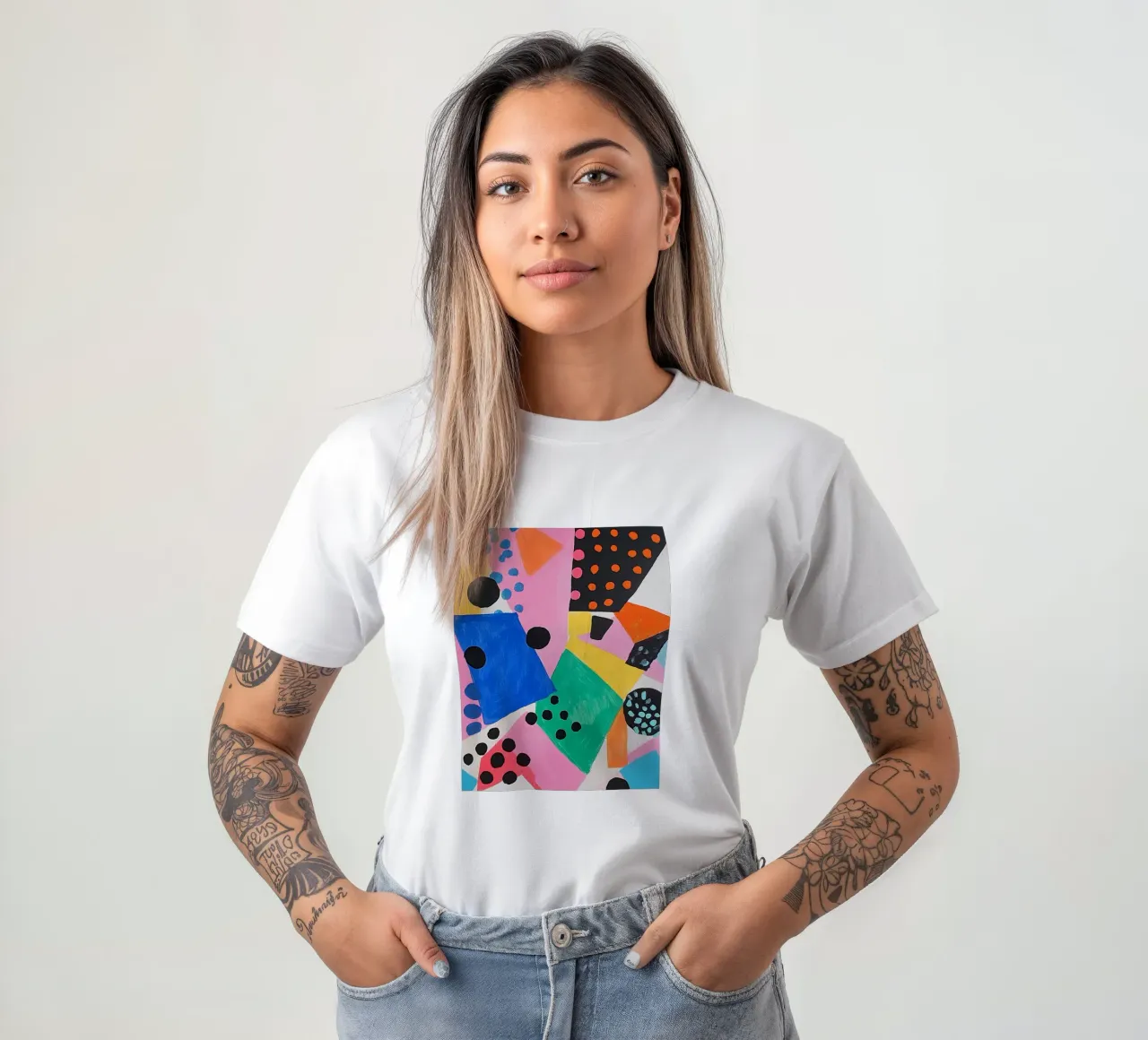 Bunte Farbfelder mit Punkten T-Shirt von Carinaprint