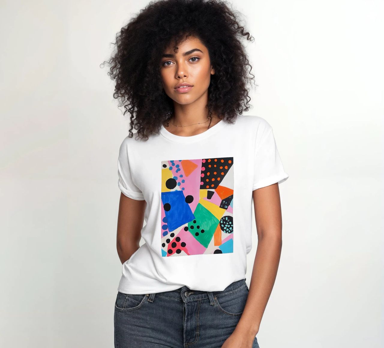 Colourful colour fields with dots women's fitted t-shirt by Carinaprint