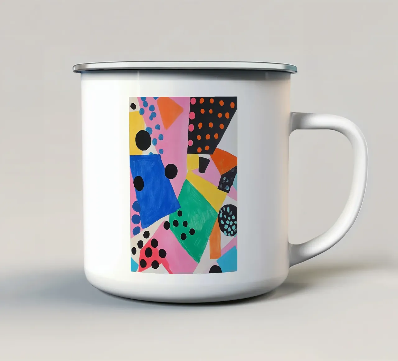 Bunte Farbfelder mit Punkten Emaille Tasse von Carinaprint