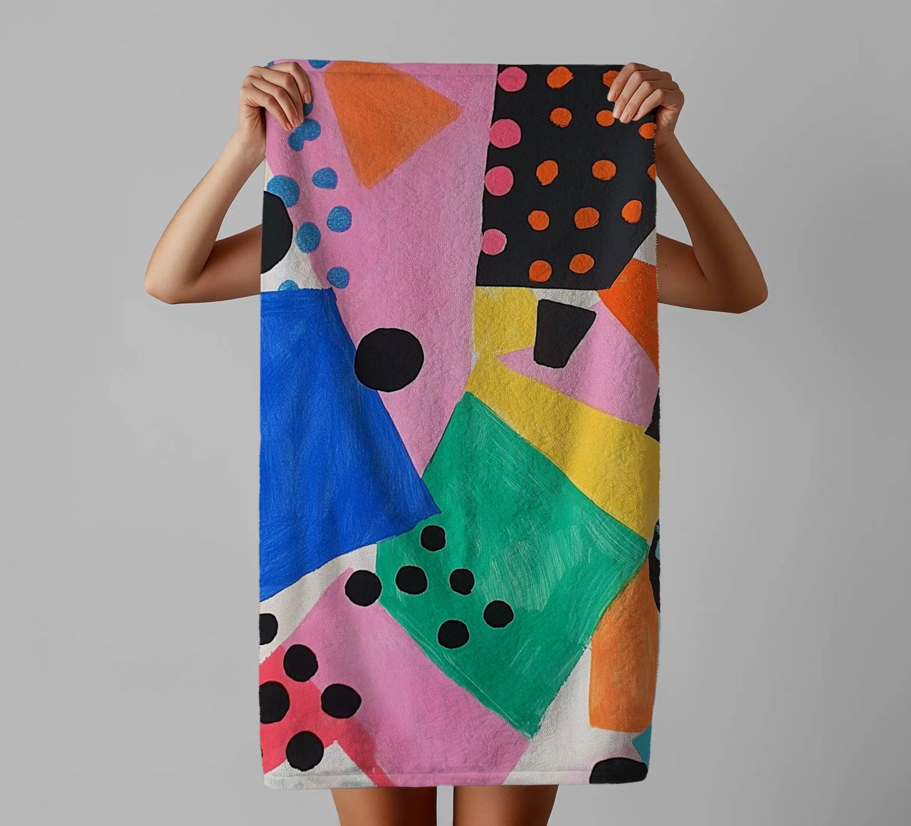 Colourful colour fields with dots towel by Carinaprint