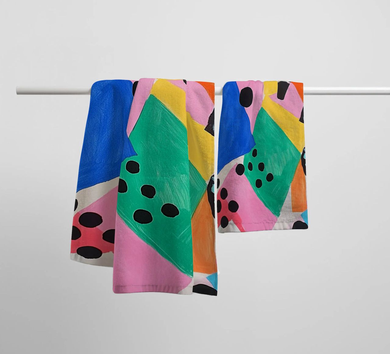 Colourful colour fields with dots towel by Carinaprint