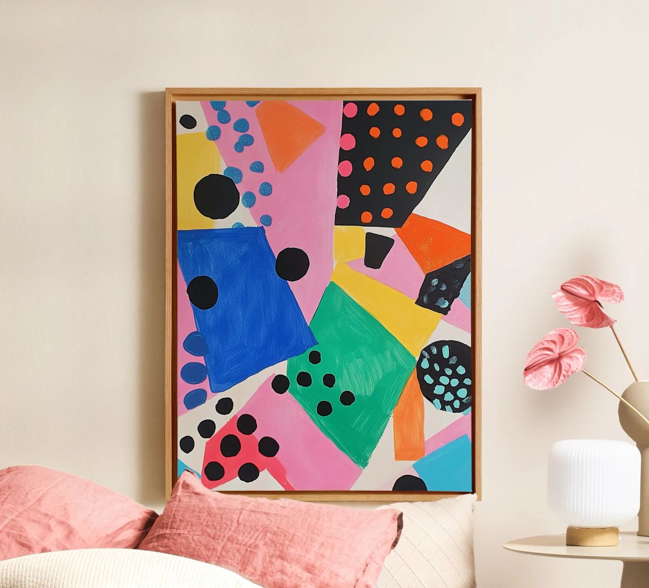Colourful colour fields with dots canvas by Carinaprint