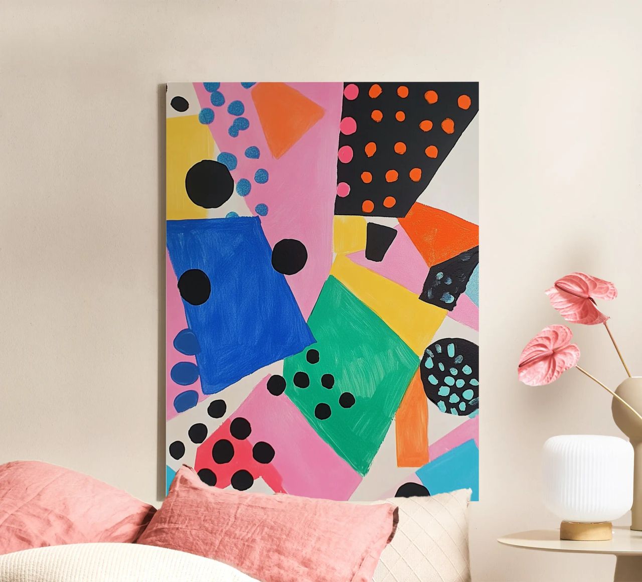 Colourful colour fields with dots canvas by Carinaprint