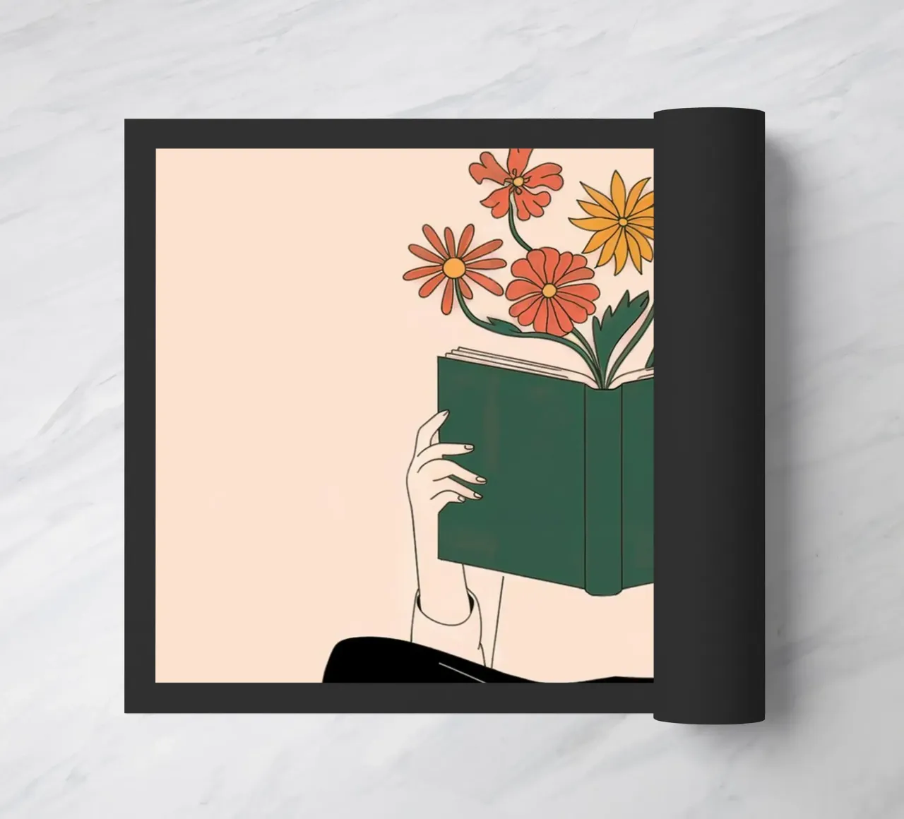 Ilustración de una mujer leyendo un libro felpudo de logic
