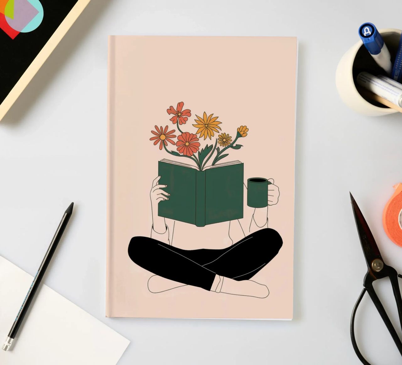 Illustrazione di una donna che legge un libro diario da logic