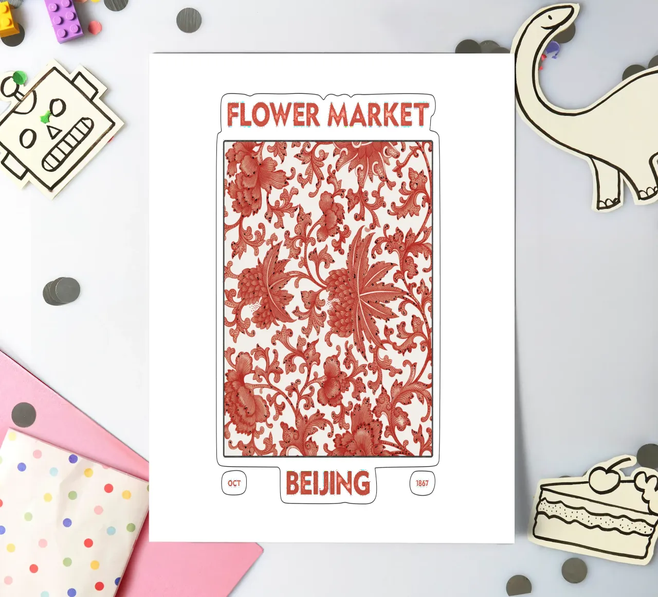 Bloemenmarkt Beijing stickervel van Vintagrafica