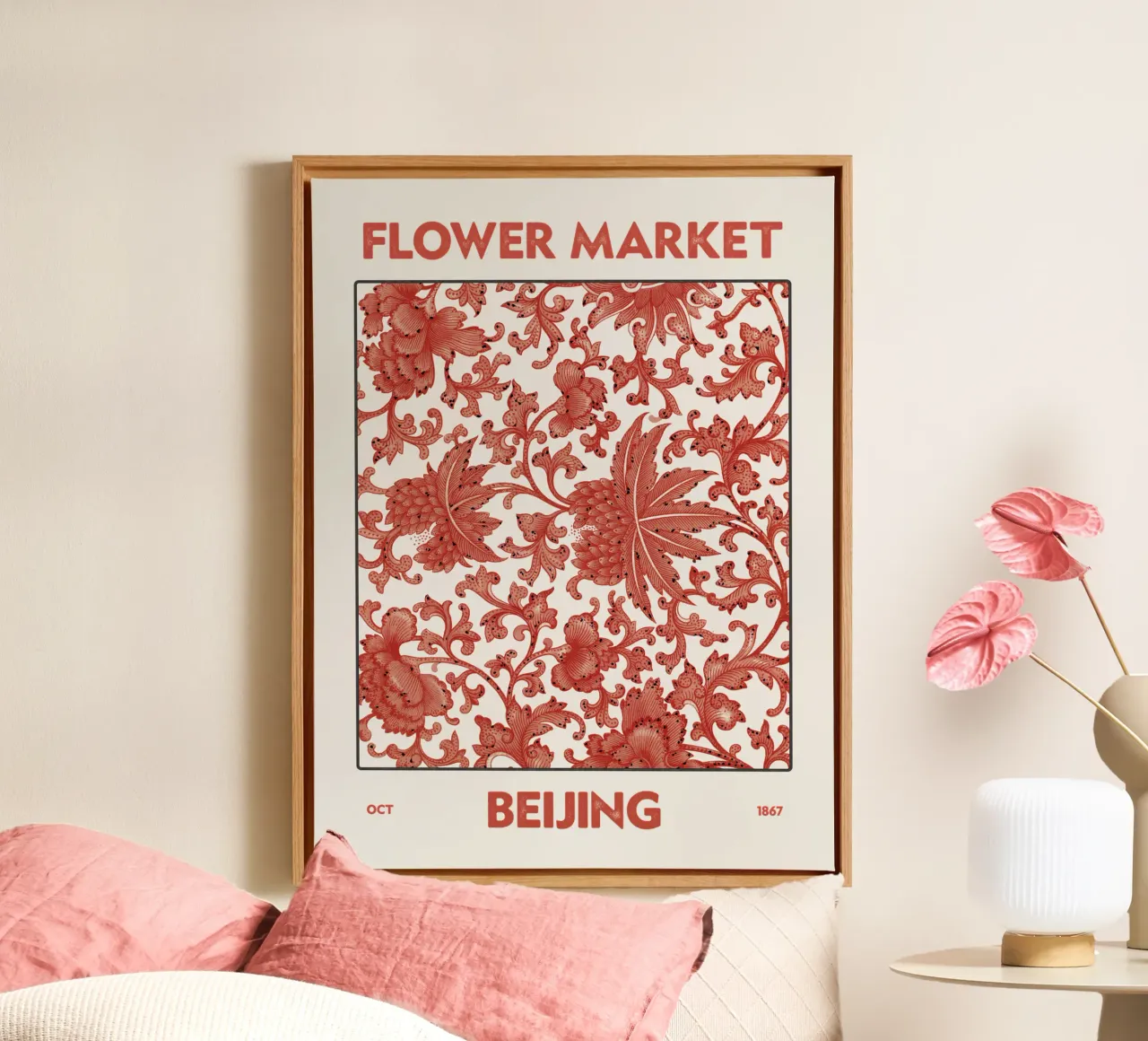 Mercato dei fiori di Pechino tela con Cornice a cassetta da Vintagrafica