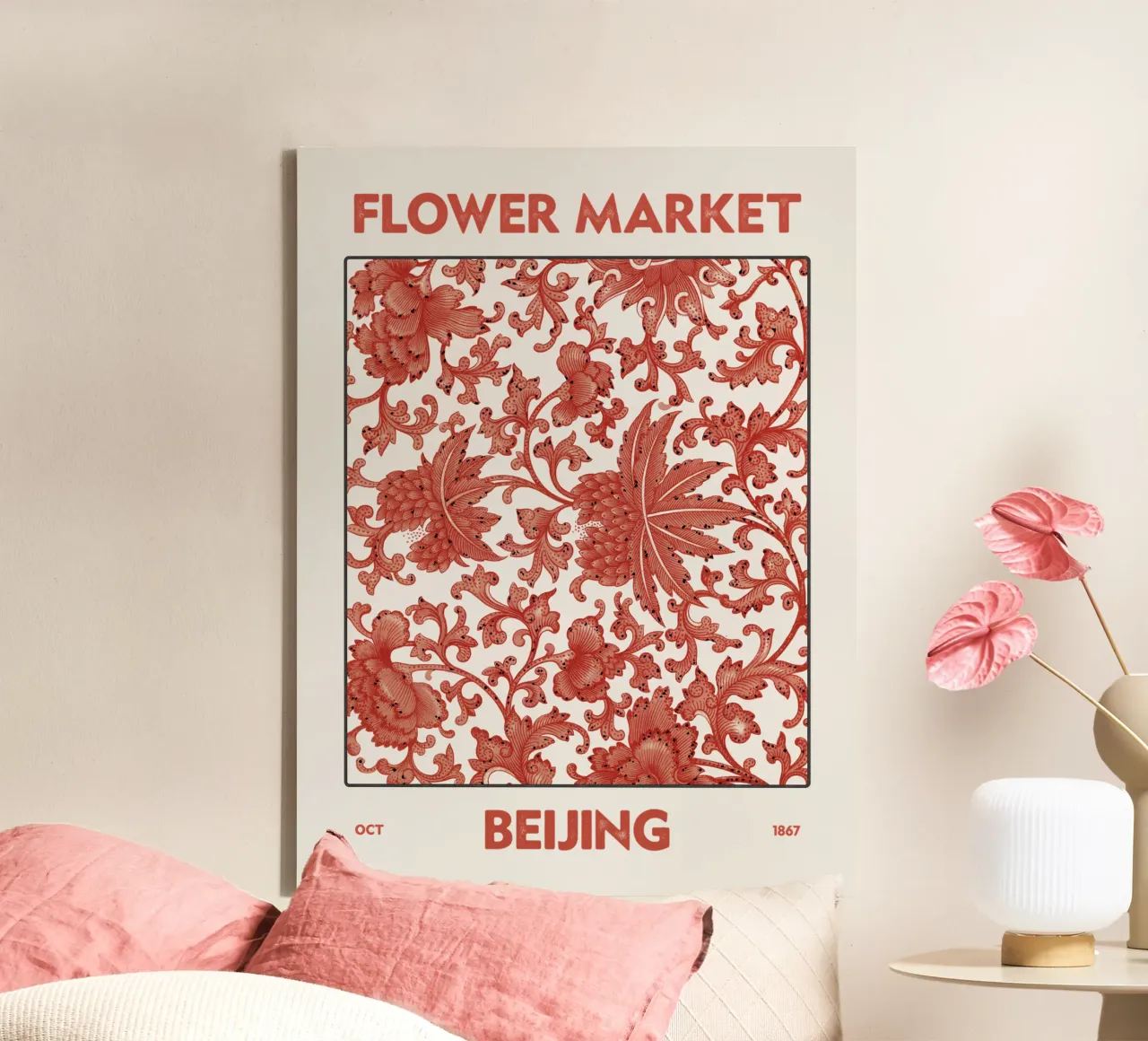 Mercato dei fiori di Pechino tela con Cornice a cassetta da Vintagrafica
