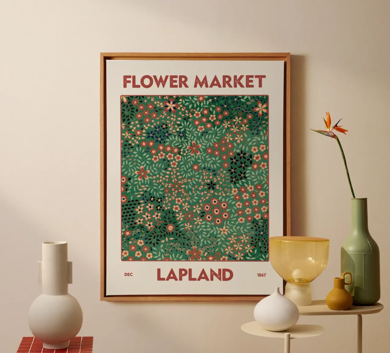 Bloemenmarkt Lapland canvas met Baklijst van Vintagrafica