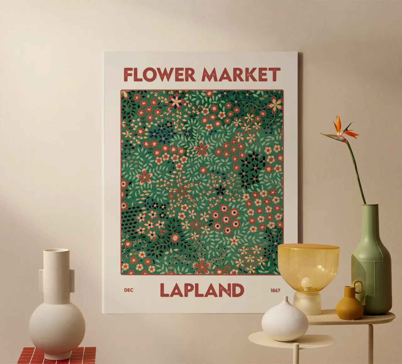 Bloemenmarkt Lapland canvas met Baklijst van Vintagrafica