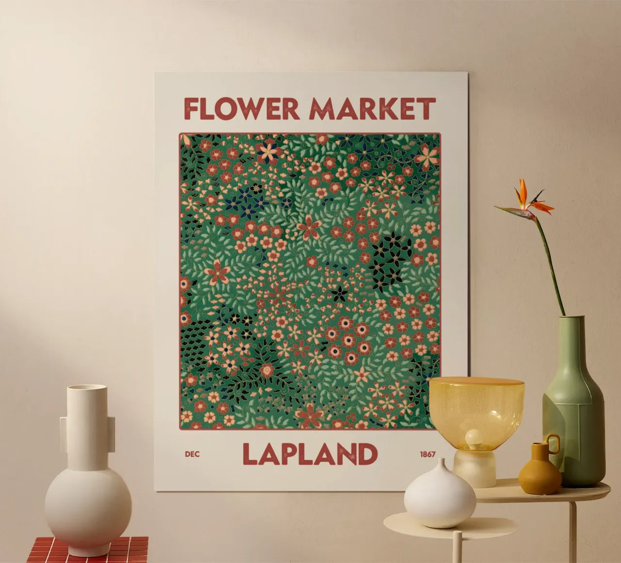 Mercato dei fiori della Lapponia poster con telaio in legno da Vintagrafica