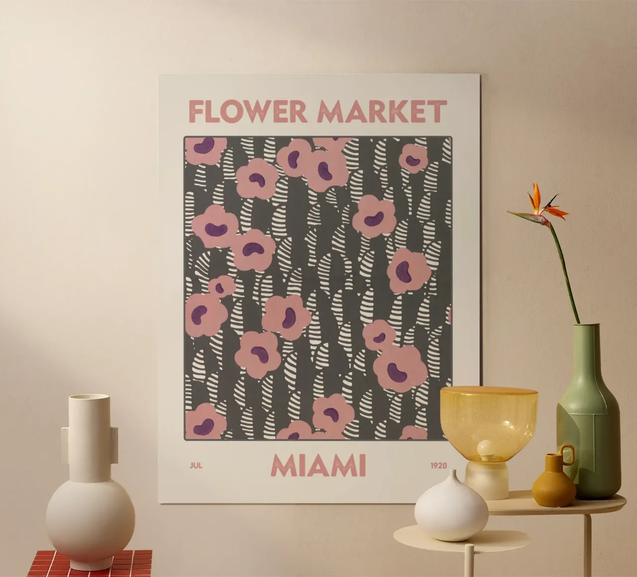 Mercato dei fiori di Miami poster con telaio in legno da Vintagrafica