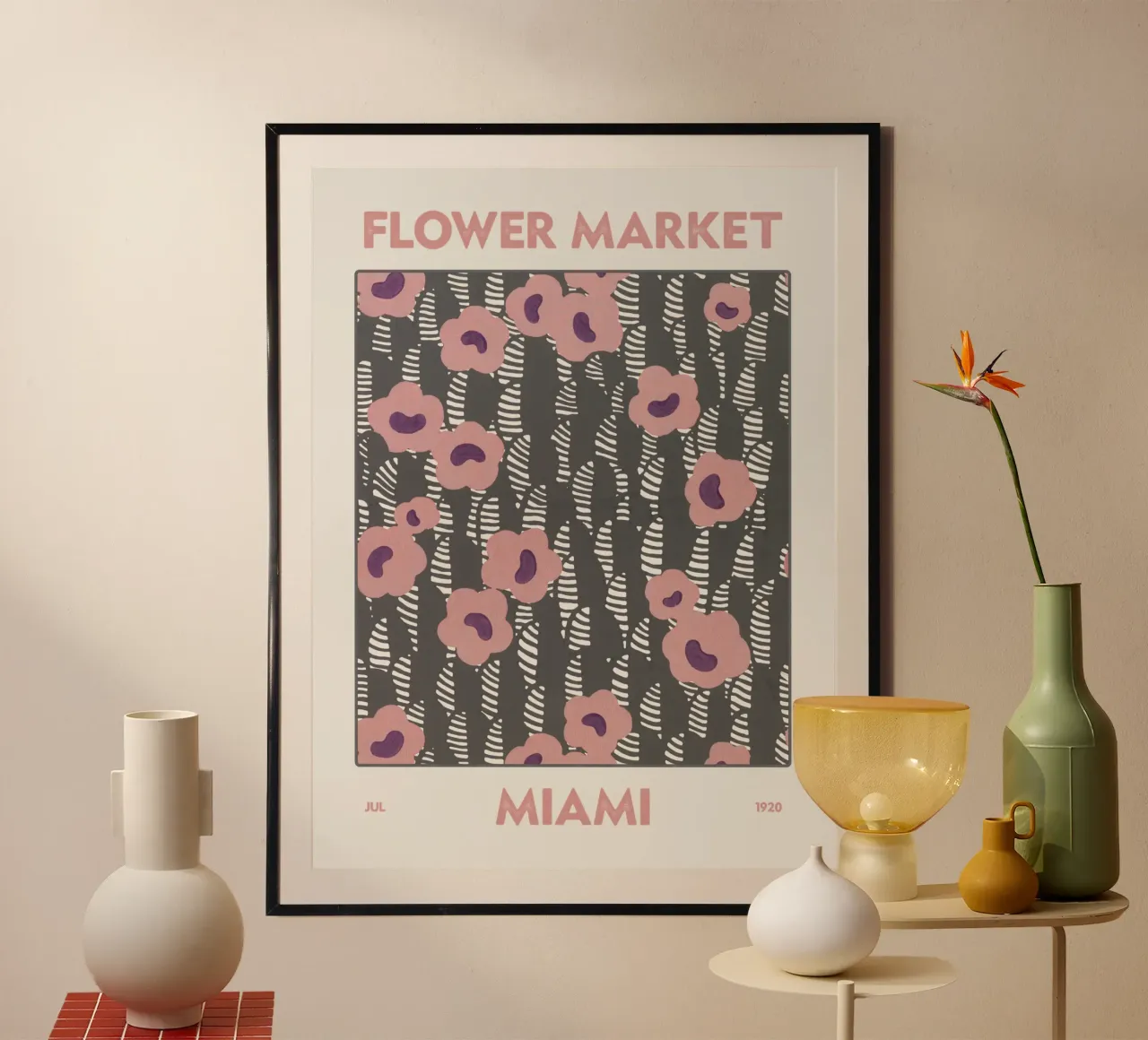 Mercato dei fiori di Miami poster con telaio in legno da Vintagrafica