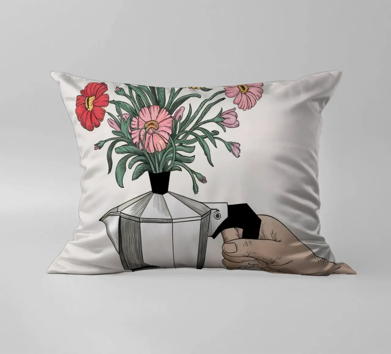 Caffettiera con fiori cuscino da logic