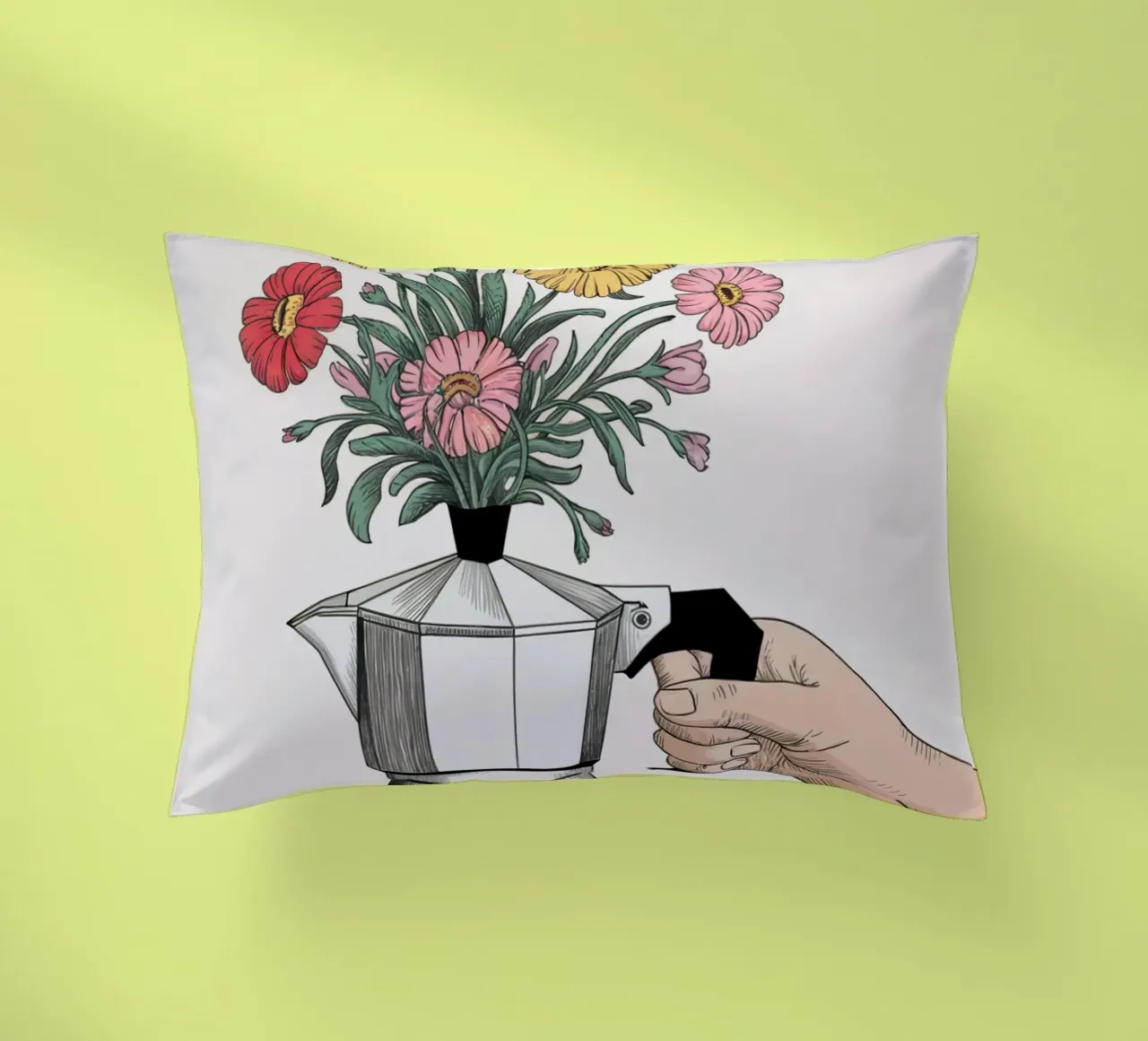 Caffettiera con fiori cuscino da logic