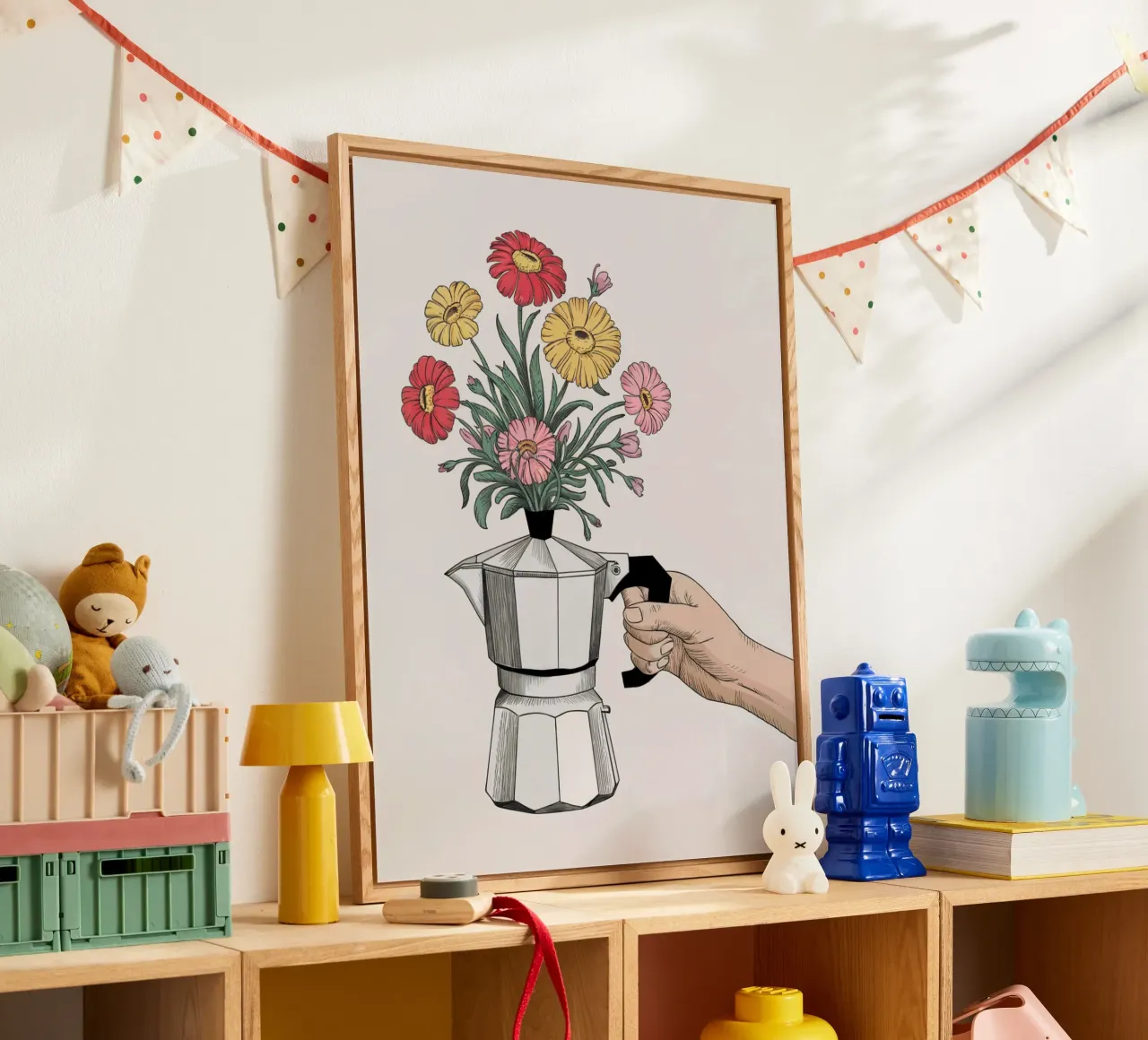 Cafetera con flores metacrilato de logic